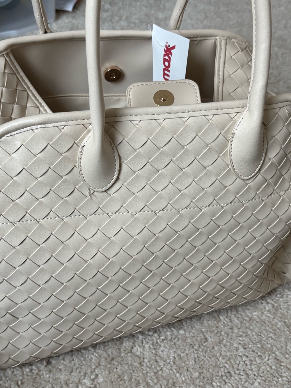 Cream Woven Tote Bag with Top Handles